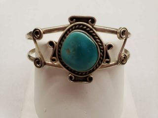 Vintage Native American Old Pawn Sterling Silver Turquoise Cuff Bracelet 18.  7g