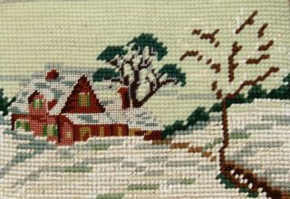Vintage Needlepoint Petit Point Winter Scene Scenic Completed Stitched Unframed
