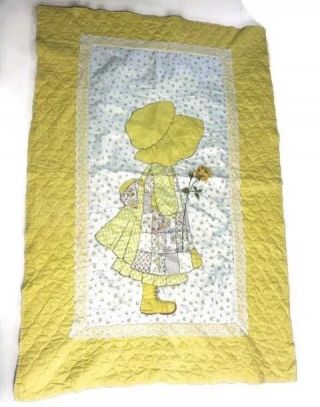 Vintage Holly Hobbie Blanket / Quilt Yellow Sunbonnet Sue Panel Prairie