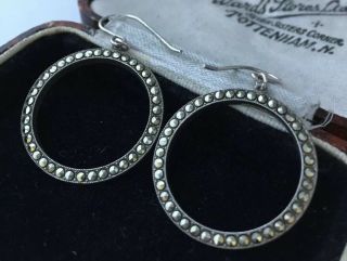 Vintage Jewellery Sterling Silver & Marcasite Circle Pendant Earrings