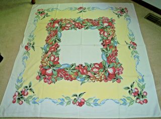 Vintage Cotton Fruit Print Tablecloth - 47 X 52 Inch - Cherry Grape Strawberry Etc