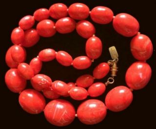 Vintage Kenneth Jay Lane Orange/coral Lucite Swirl Oval Bead Necklace 25 ",  Fjt
