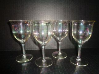 Germany (4) Vintage Iridescent Crystal Optic Paneled Cordials / Wine Glasses