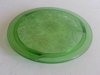 Vintage Jeanne Green Depression Glass 10 " Footed Cake Plate Daisy Etch Sunflower