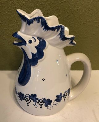 Vintage Blue And White Fabbro Chicken Pitcher Made In Italy