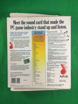 Ad Lib Music Synth Sound Card - box - contents - 1990 - PC ISA 2