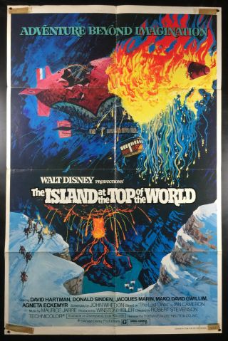 Vintage 1974 Island At The Top Of The World 1sh Folded Movie Poster