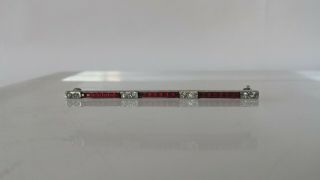 Ruby Glass And Crystal Vintage Sterling Silver 925 Bar Pin Brooch 2.  5 " Estate