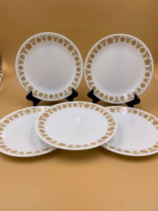 Vintage Corelle By Corning Ware Set Of 5 Golden Butterfly Dinner Plates.