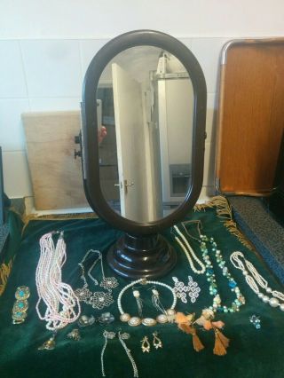 Vintage Jewellery Box Mirror,  Selection Of Vintage Costume Jewellery 1950s