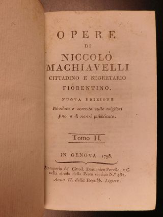 1798 Machiavelli Prince Art of War Italian Renaissance Philosophy Politics 10v 12