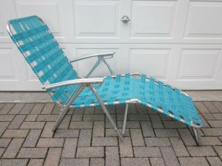 Aluminum Folding Chair Chaise Lounge Aqua Vintage 1960s / 1970s