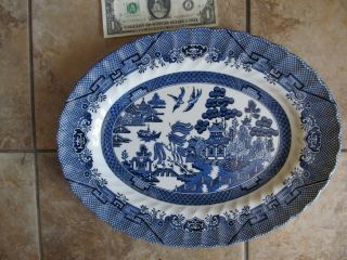 Large Vintage Classic Oval Blue Willow Ceramic Platter,  China,  Dinnerware,  Gift