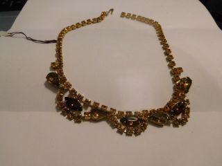 Vintage 1950 Gold Rhinestone Necklace No Marks Goldtone 14 In Long