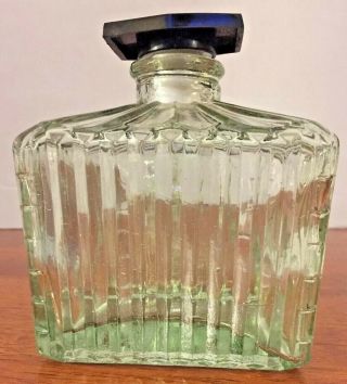 Vintage Cut Green Glass Whiskey Decanter W/ Flat Plastic Stopper 4”x 4” 4 - Sided