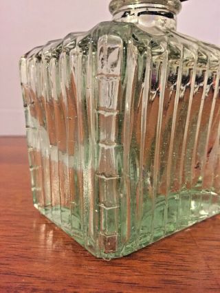 VINTAGE CUT Green GLASS WHISKEY DECANTER w/ Flat Plastic STOPPER 4”x 4” 4 - SIDED 2
