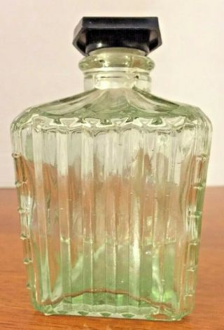VINTAGE CUT Green GLASS WHISKEY DECANTER w/ Flat Plastic STOPPER 4”x 4” 4 - SIDED 3