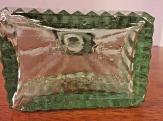 VINTAGE CUT Green GLASS WHISKEY DECANTER w/ Flat Plastic STOPPER 4”x 4” 4 - SIDED 5