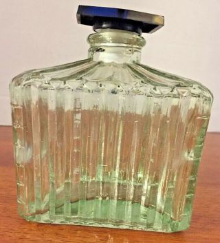 VINTAGE CUT Green GLASS WHISKEY DECANTER w/ Flat Plastic STOPPER 4”x 4” 4 - SIDED 6