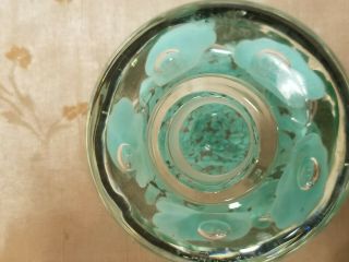 Vintage JOE ST.  CLAIR Blown Art Glass Paperweight & Perfume Bottle Teal Floral 7
