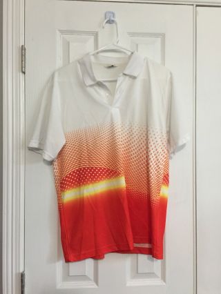 Vintage Tworoy Polo Rugby Golf Xl Shirt Orange White Geometric Pattern 80s