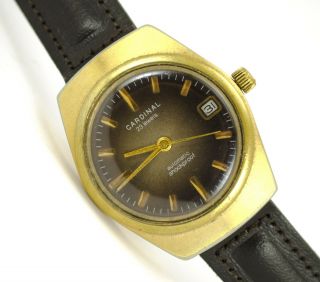 Vintage Mens Cardinal Automatic Wristwatch Gold Plated Au5 Shockproof