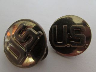 2 Vintage Antique U.  S.  Military Insignia Goldtone Pinback Pin Tac Pins