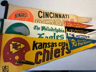 7 Vintage Football Pennants Nfl Eagles,  Steelers,  Packers,  (29in And 9in)