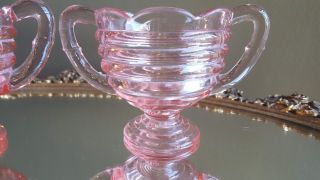 Rare Pair x2 Vintage Pink Depression Glass Sugar Cream Pitcher HTF Beehive Shape 5