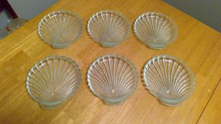 Vintage Anchor Hocking Clam Shell Clear Textured Glass Bread & Butter Plates 6