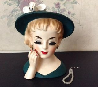 Vintage Inarco 1961 Lady Head Vase With Markers Label - E - 192 -