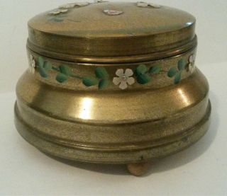 Vintage Swiss Lador Brass Musical Powder Case Music Box Butterflies Flowers 2