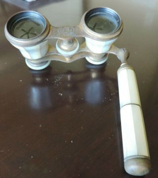 Vintage Colmont Of Paris Opera Glasses In Mother Of Pearl With Rare Handle
