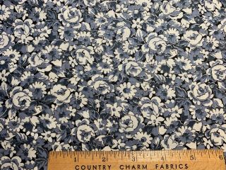 Vintage Cotton Fabric 40s Pretty Gray & White Floral 35w 1yd