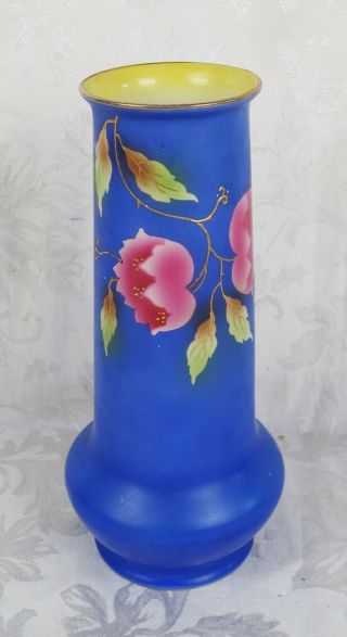 Vintage Mid Century Art Nouveau Pottery Porcelain Hand Painted Vase Blue Floral