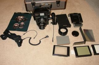 Polaroid 600 Se 600se Range Finder Camera W/ 3 Backs Mamiya 4.  7 127mm Lens Case