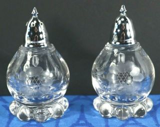 Vintage W J Hughes Cornflower Salt And Pepper Set Imperial Candlewick Glass Euc