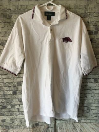 Vintage 90s Razorback Arkansas Football Polo Shirt Large Made In Usa Dad Shirt