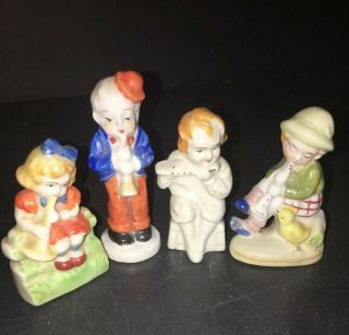 Vintage Occupied Japan 4 Porcelain Boy Girl Figurines Playing Music