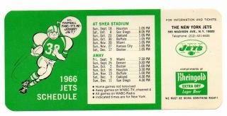 1966 York Jets Rheingold Beer Nfl Football Vtg Season Schedule Rare - Shea