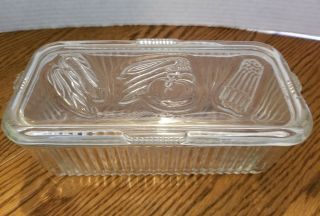 Vintage Refrigerator Dish With Embossed Vegetables On Lid Federal Glass