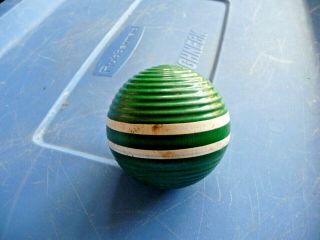 1 Vintage Green Croquet Ball Wooden Double Striped Ribbed - 3 " Forster