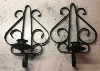Vintage Homco Ornate Black Metal Wall Sconce Candle Holders Gothic 9”