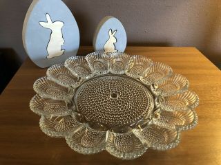 Vintage Indiana Glass Deviled Egg Relish Tray Hobnail Clear Crystal 11 "