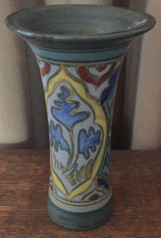 Vintage Gouda Vase - Matte Green,  Yellow,  Cobalt,  And Blue Gray