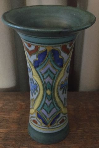 Vintage Gouda Vase - Matte Green,  Yellow,  Cobalt,  and Blue Gray 4