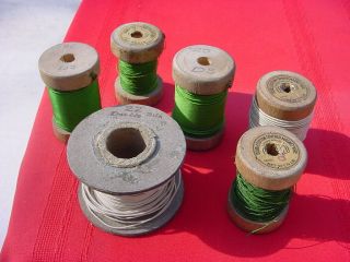 6 Vintage Partial Corwico & Other Spools Of Magnet Wire - Cotton & Double Silk