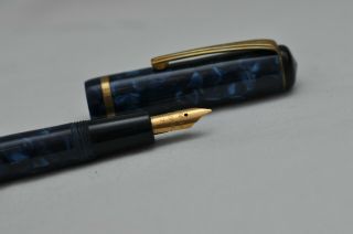 Lovely Rare Vintage Burnham No47 Fountain Pen Blue Marbled -
