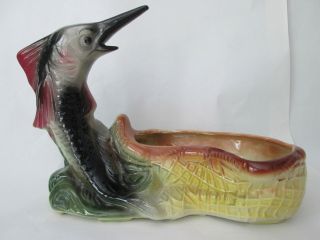 Swordfish Planter Vintage American Art Pottery: Mid Century Gloss Glaze: Exc