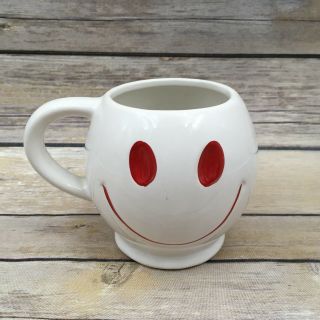 Vintage Mccoy White Red Happy Smiley Face Coffee Ceramic Mug Cup Usa Pottery